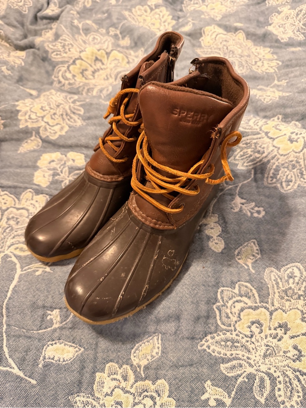 Sperry Women's Brown Two-Tone Duck Boots with Tan Laces